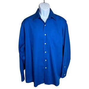 J. Garcia Men's Striped Blue Dress Shirt Classic Wrinkle Free L (16.5 in Neck)